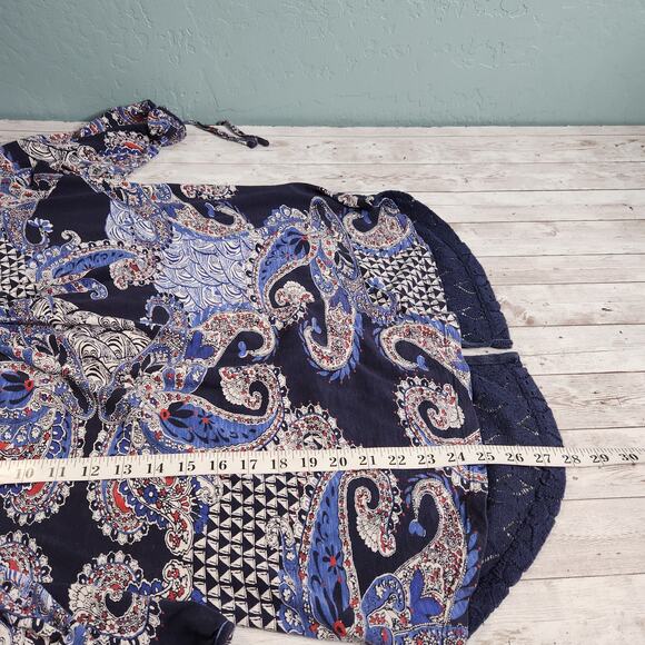 Lucky Brand Blue Paisley Crochet Lace Button Down Back Blouse Size XL - Picture 9 of 10